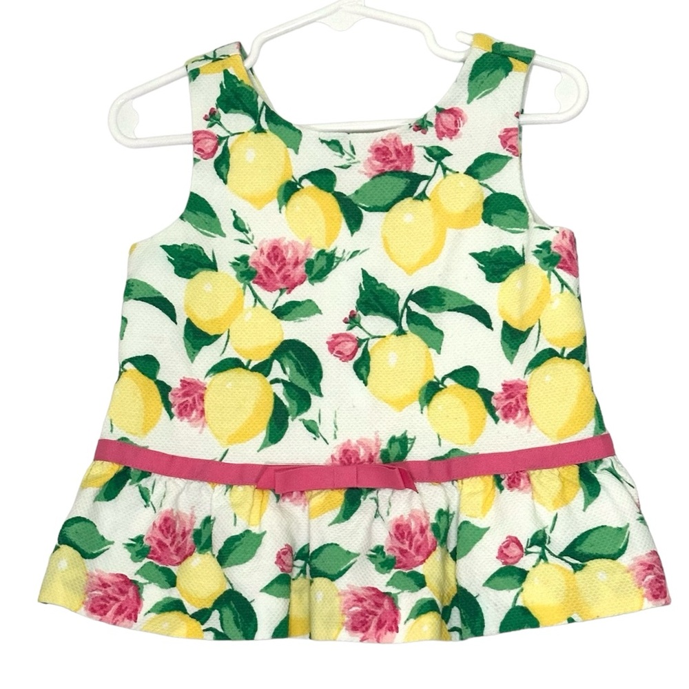 Janie and Jack Girls 3T White Lemon Floral Sleeveless Peplum Top